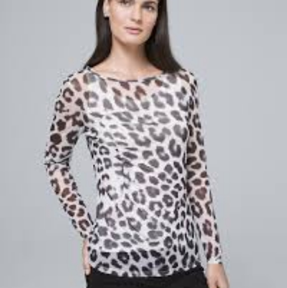 WHBM Leopard Print Mesh Top